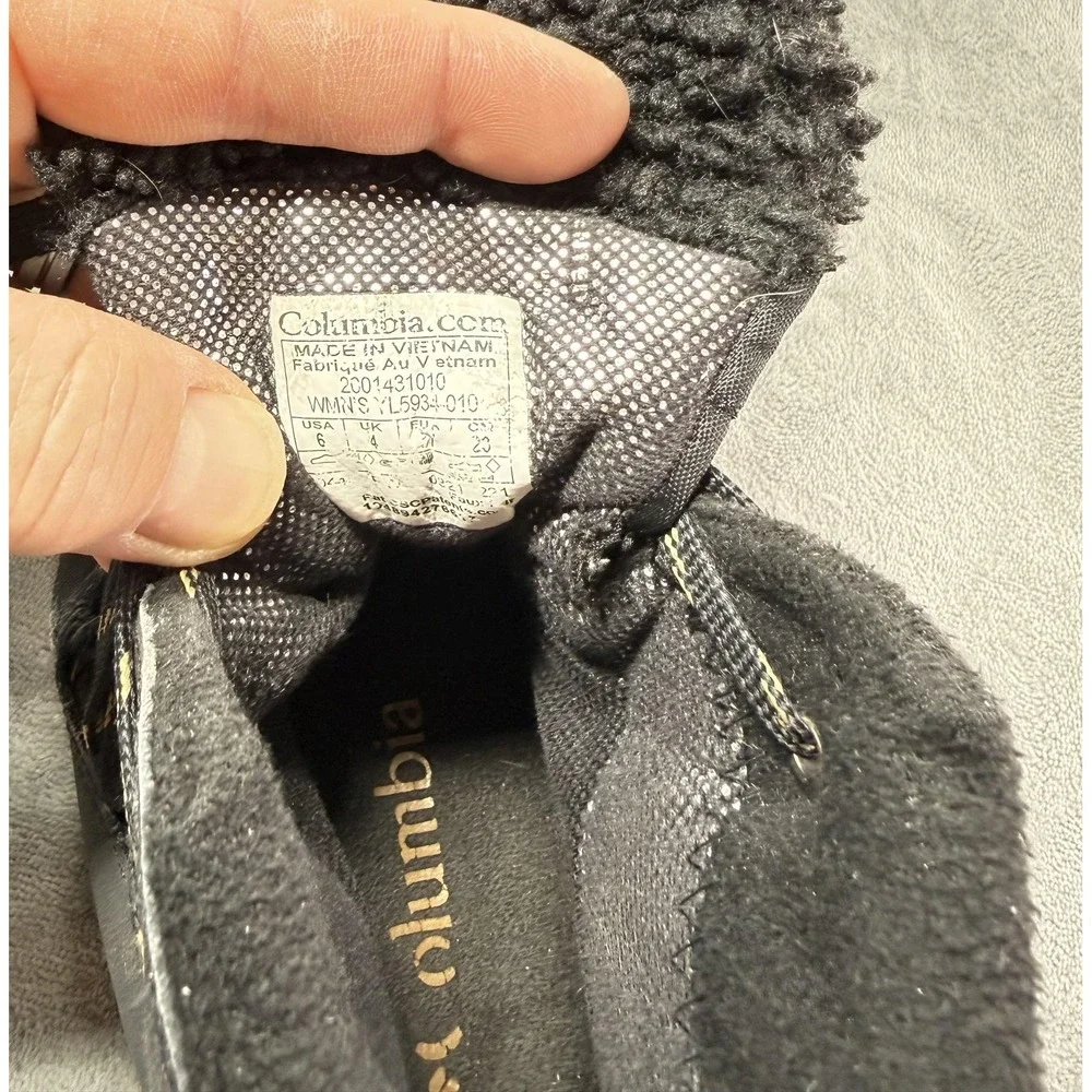 Columbia Boots Womens Size 6 Black Waterproof Winter Snow Faux Fur Ankle Lace Up